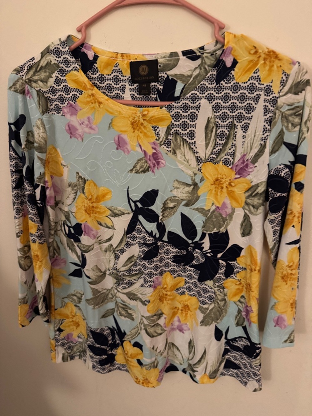 JM Collection Yellow & Light Blue Floral Long Sleeve Top